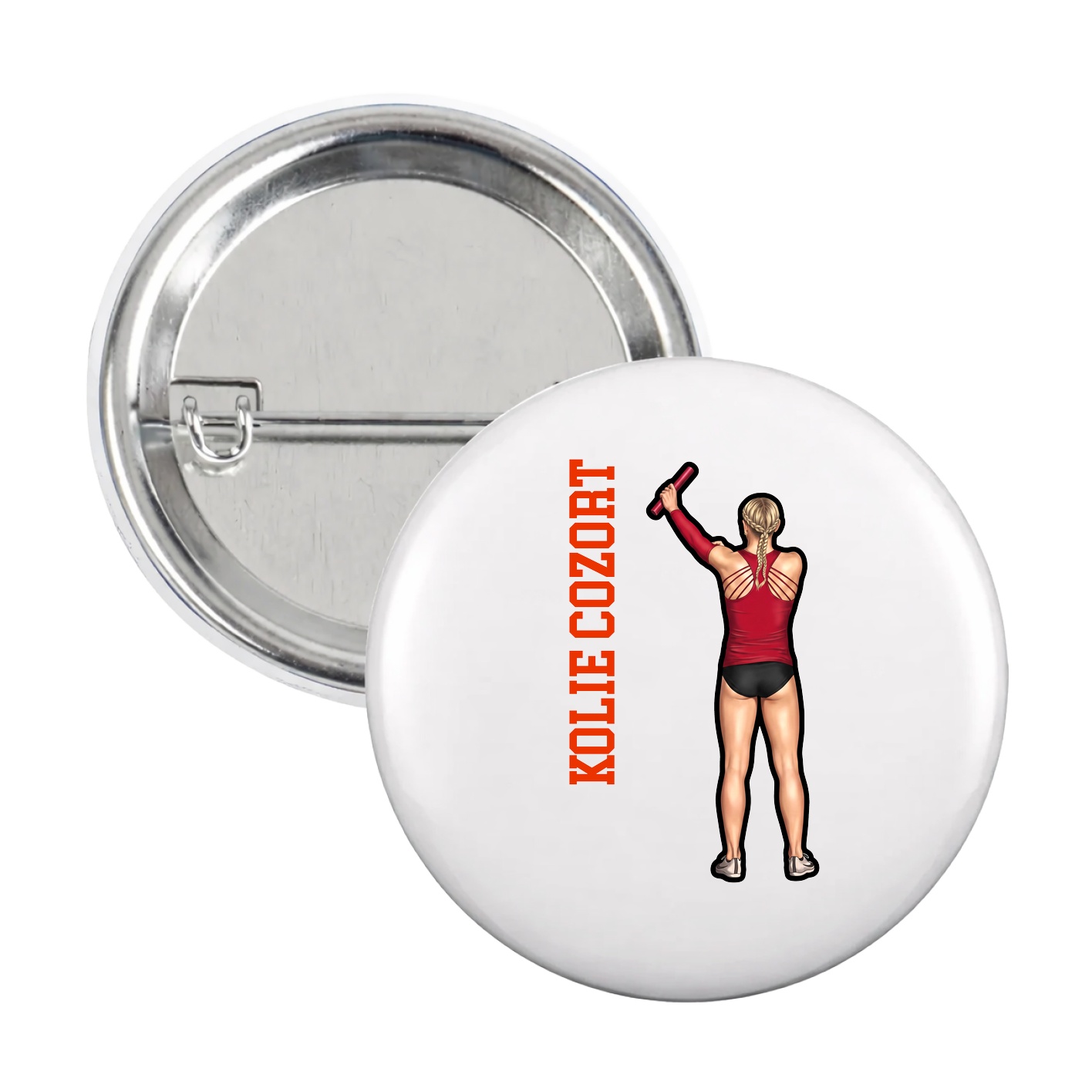 Game Day Button — Name Vertical in White