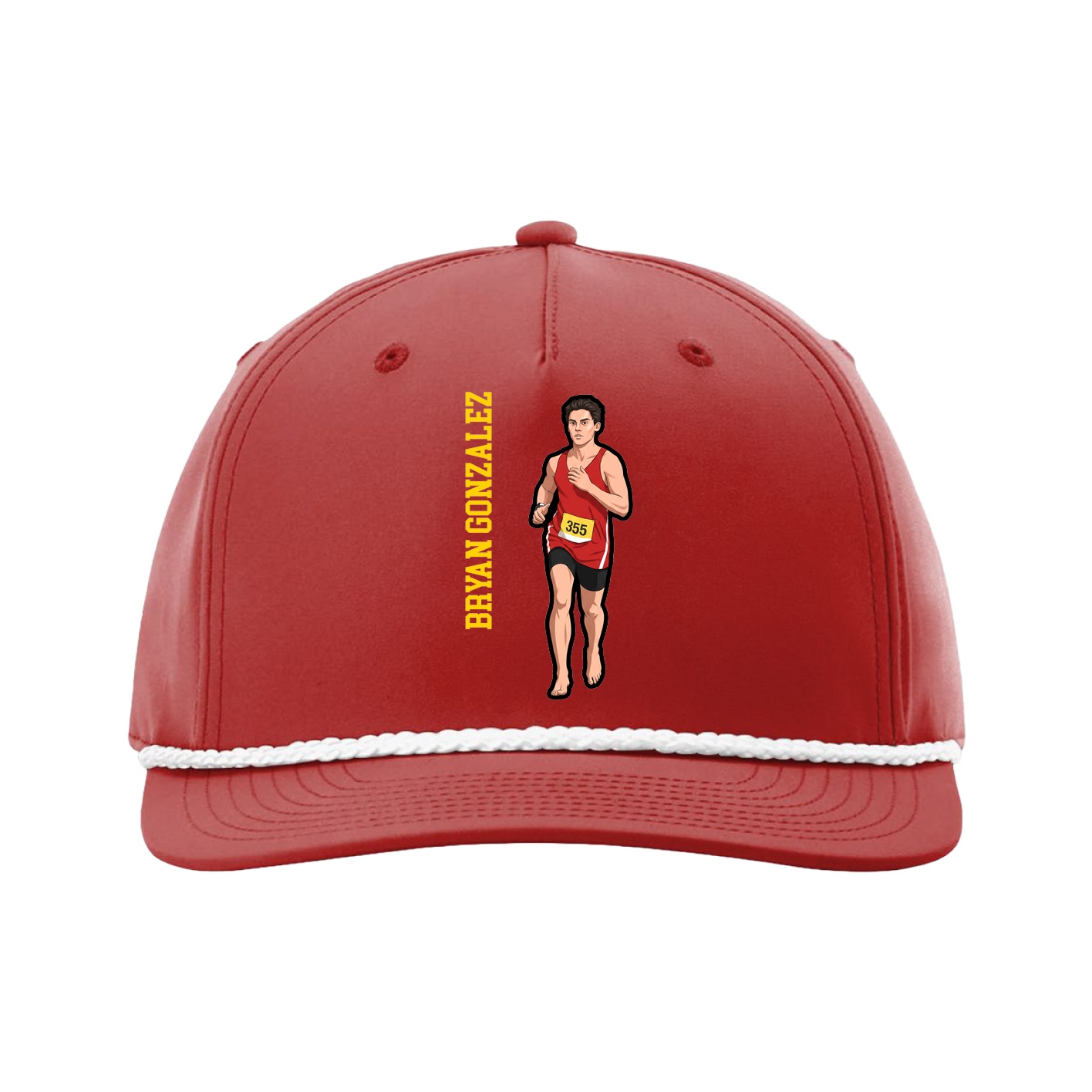 Five-Panel Classic Rope Cap — Name Vertical in Red