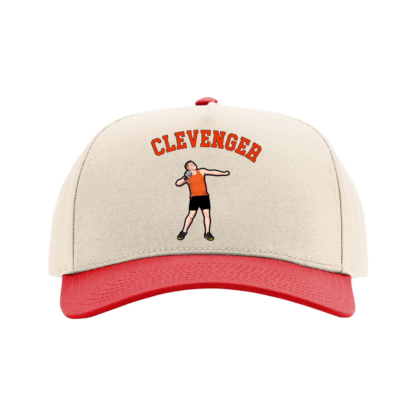 Full Fabric Five-Panel Champ Cap — Shirsey Arch in Cream/Red
