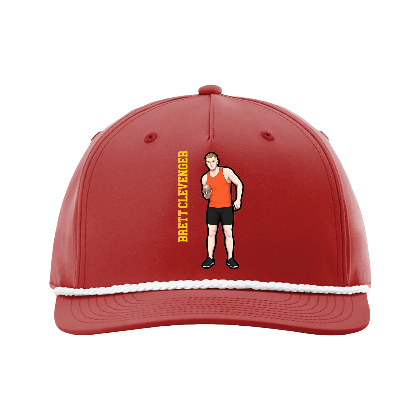 Five-Panel Classic Rope Cap — Name Vertical in Red