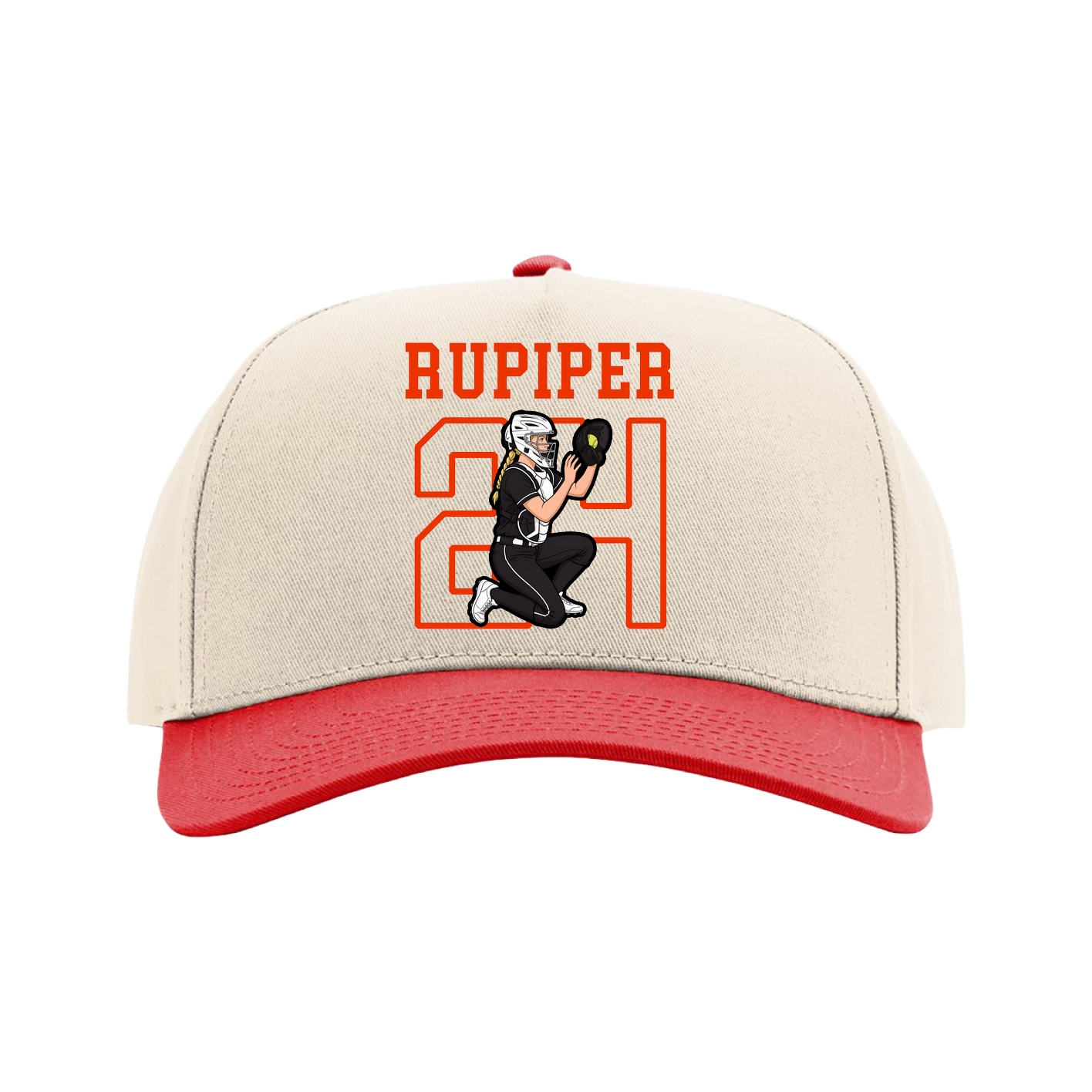 Full Fabric Five-Panel Champ Cap — Shirsey in Cream/Red