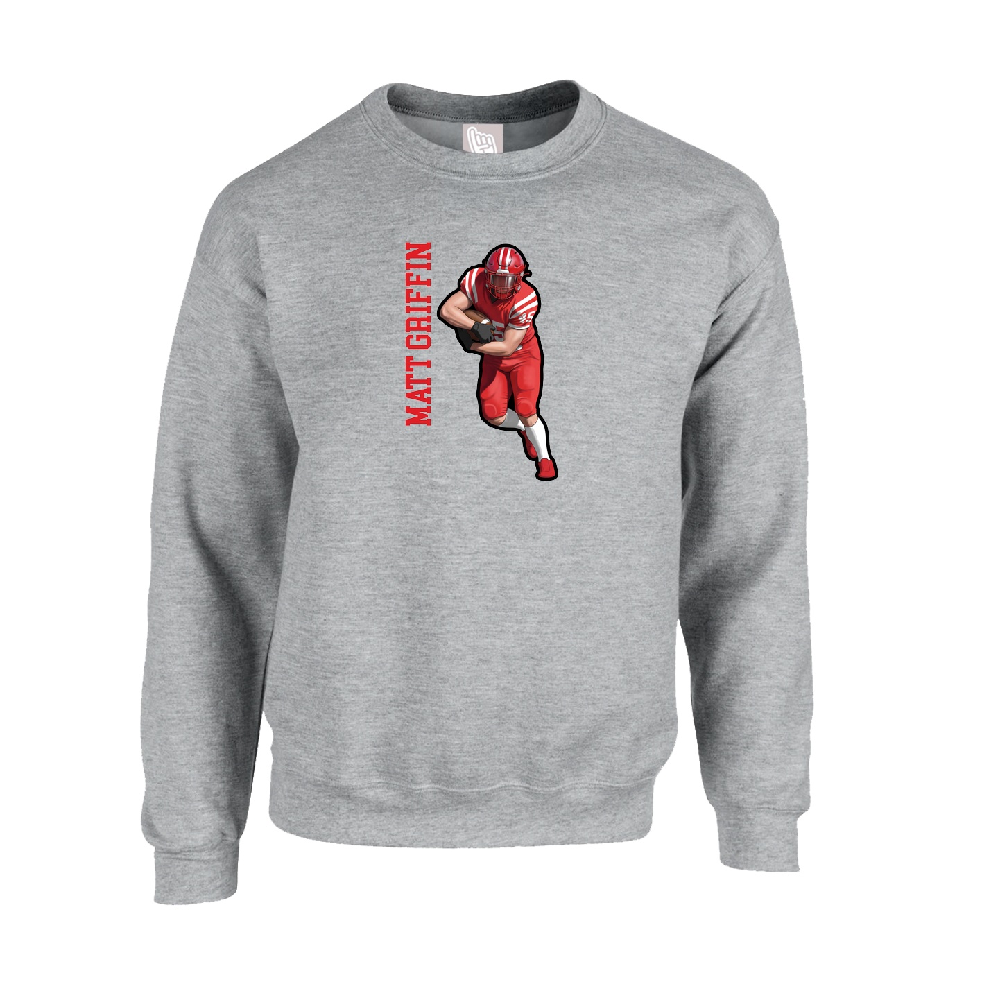 Fleece Crew — Name Vertical in Grey