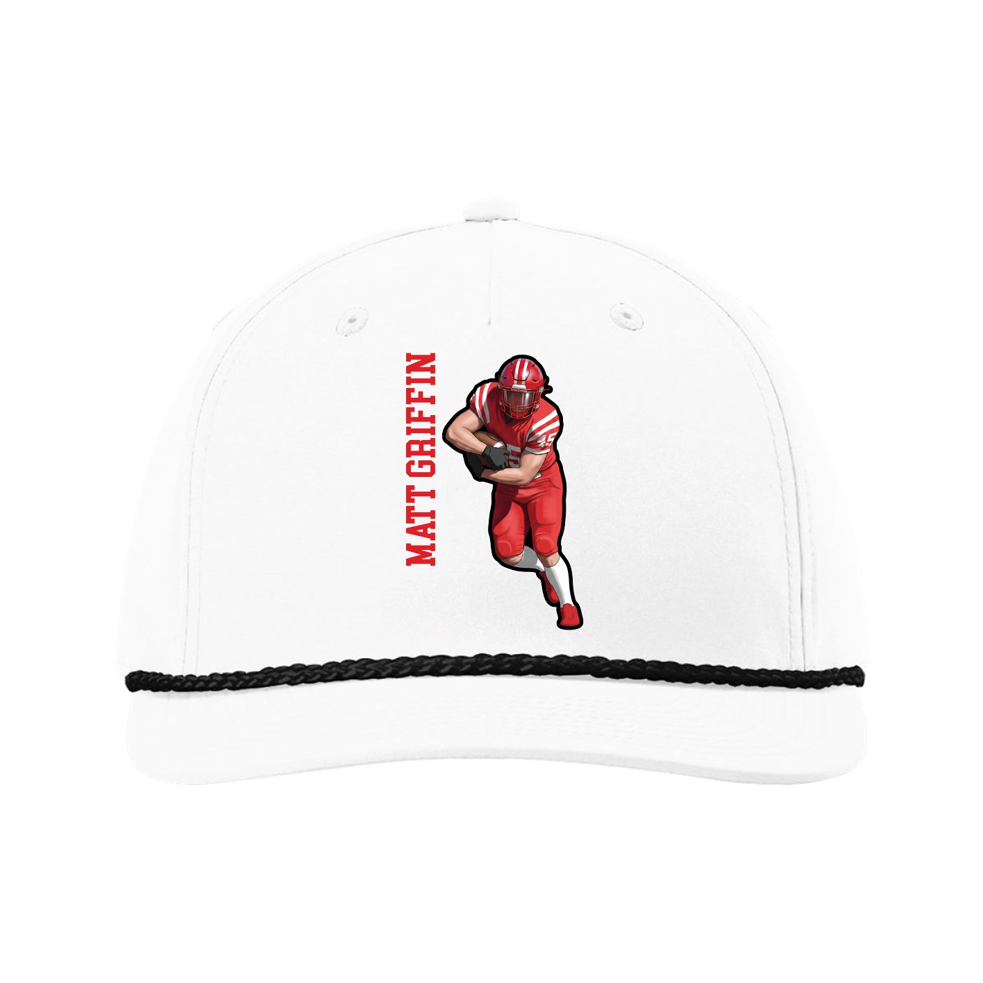 Five-Panel Classic Rope Cap — Name Vertical in White