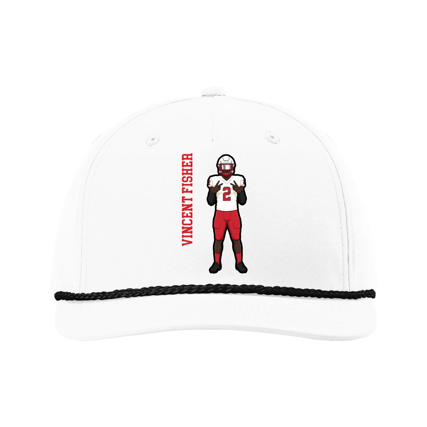 Five-Panel Classic Rope Cap — Name Vertical in White