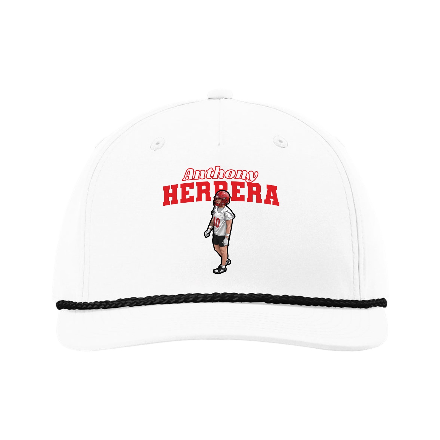 Five-Panel Classic Rope Cap — Name Arch in White