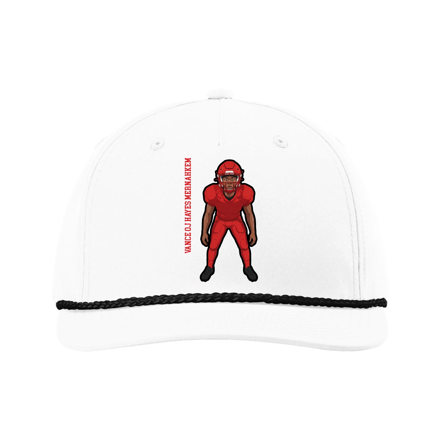 Five-Panel Classic Rope Cap — Name Vertical in White