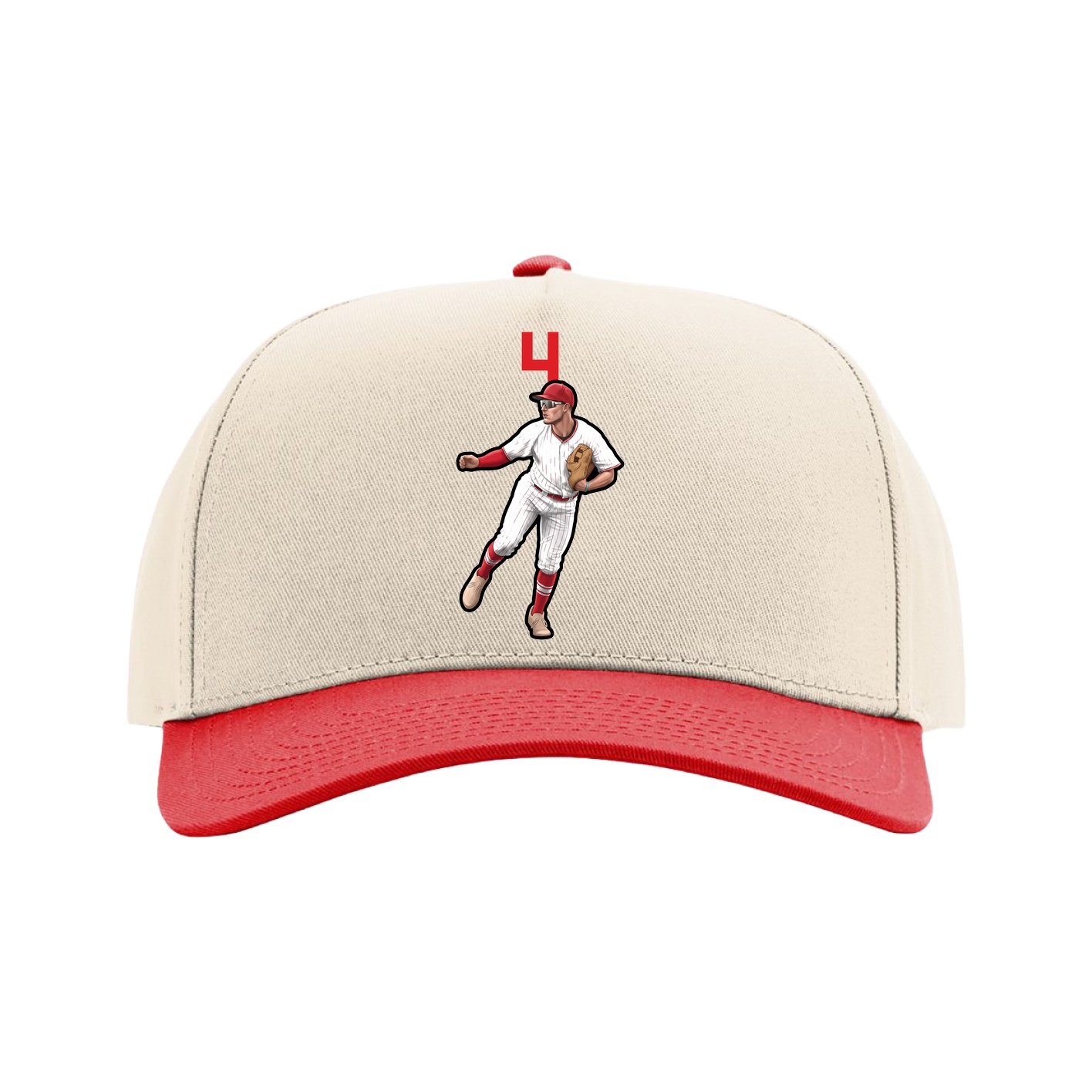 Full Fabric Five-Panel Champ Cap — Number Top in Cream/Red