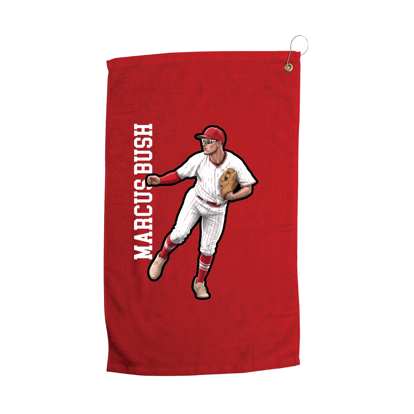 Golf Towel — Name Vertical in Red