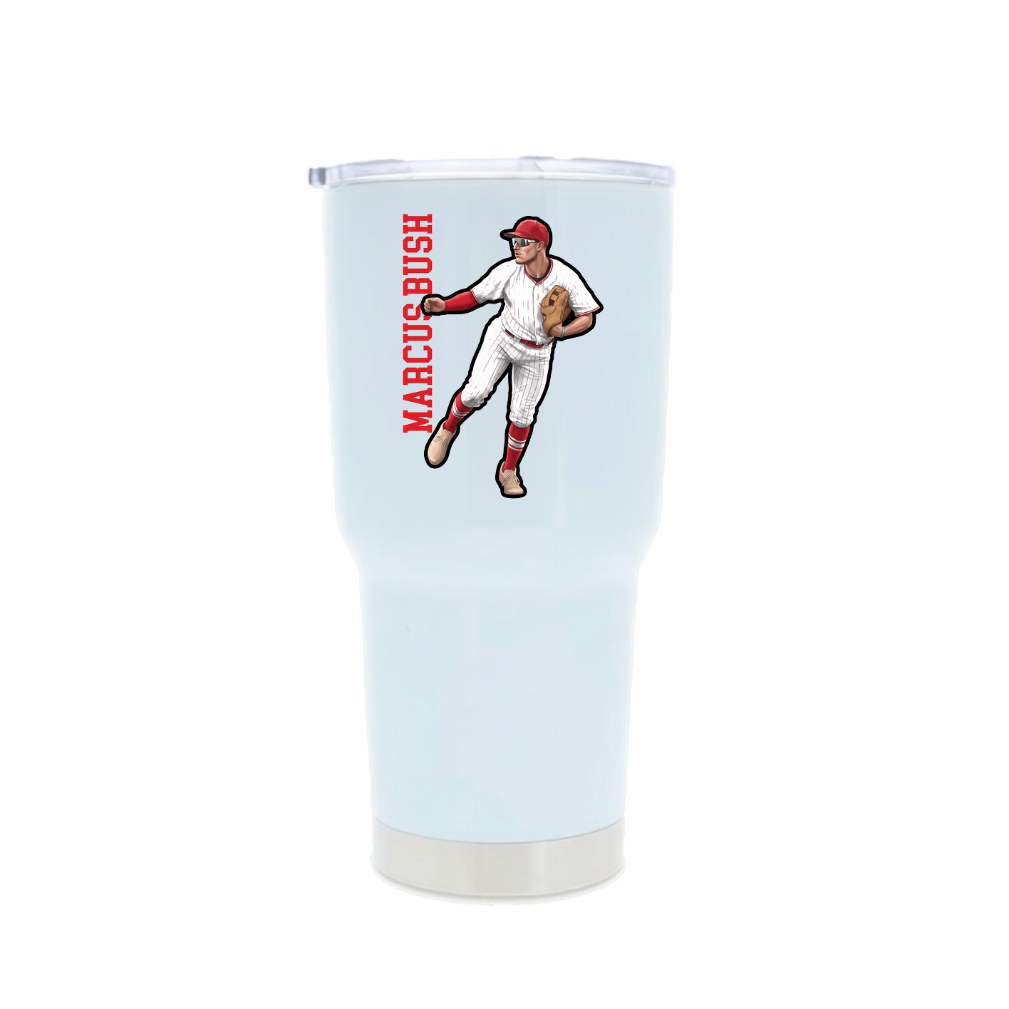 30oz Stainless Steel Tumbler — Name Vertical in White