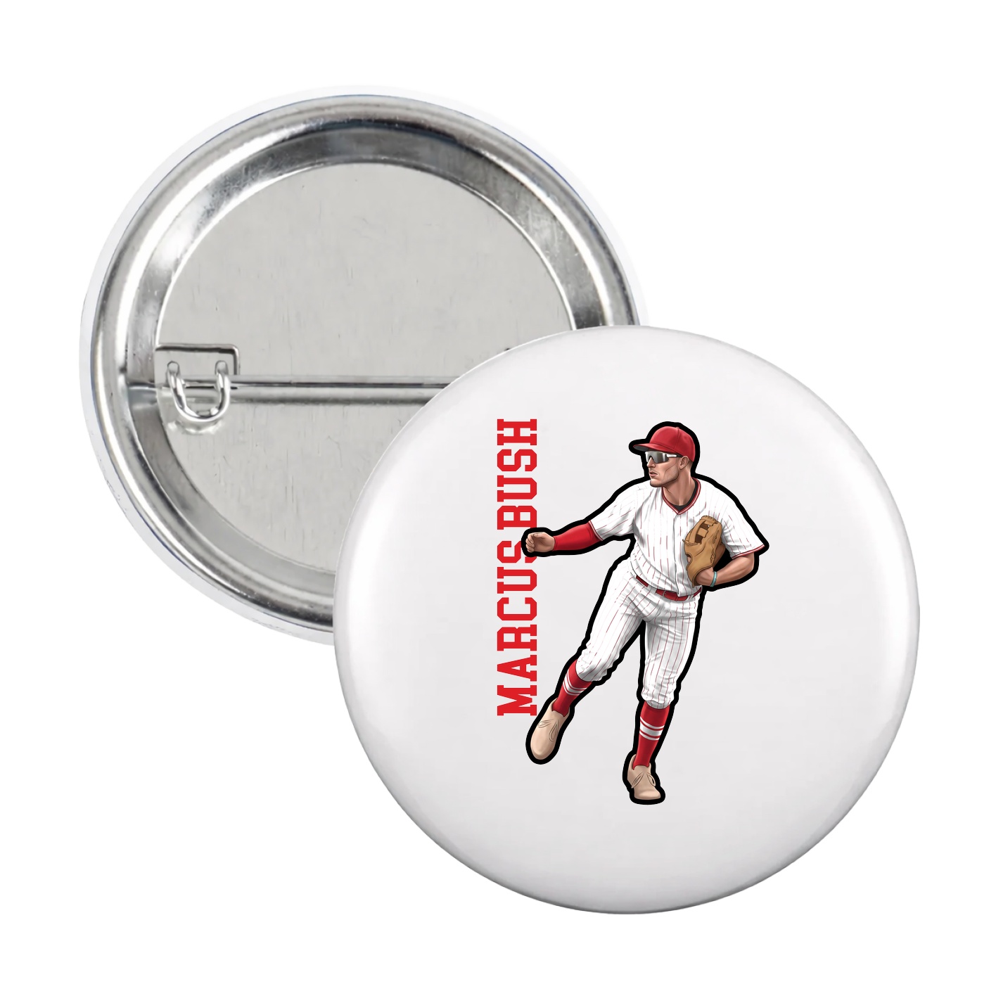 Game Day Button — Name Vertical in White