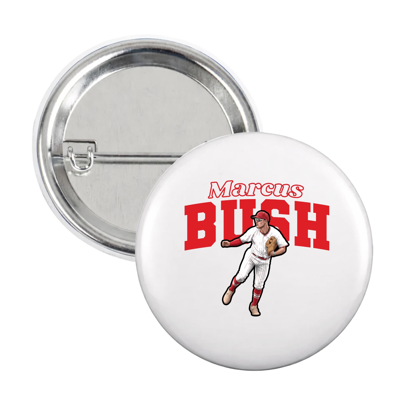 Game Day Button — Name Arch in White