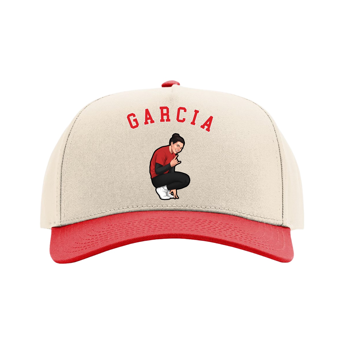 Full Fabric Five-Panel Champ Cap — Shirsey Arch in Cream/Red