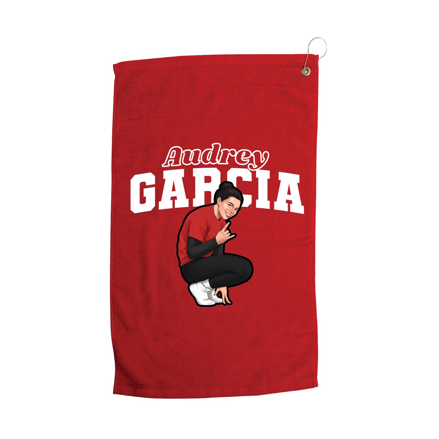 Golf Towel — Name Arch in Red