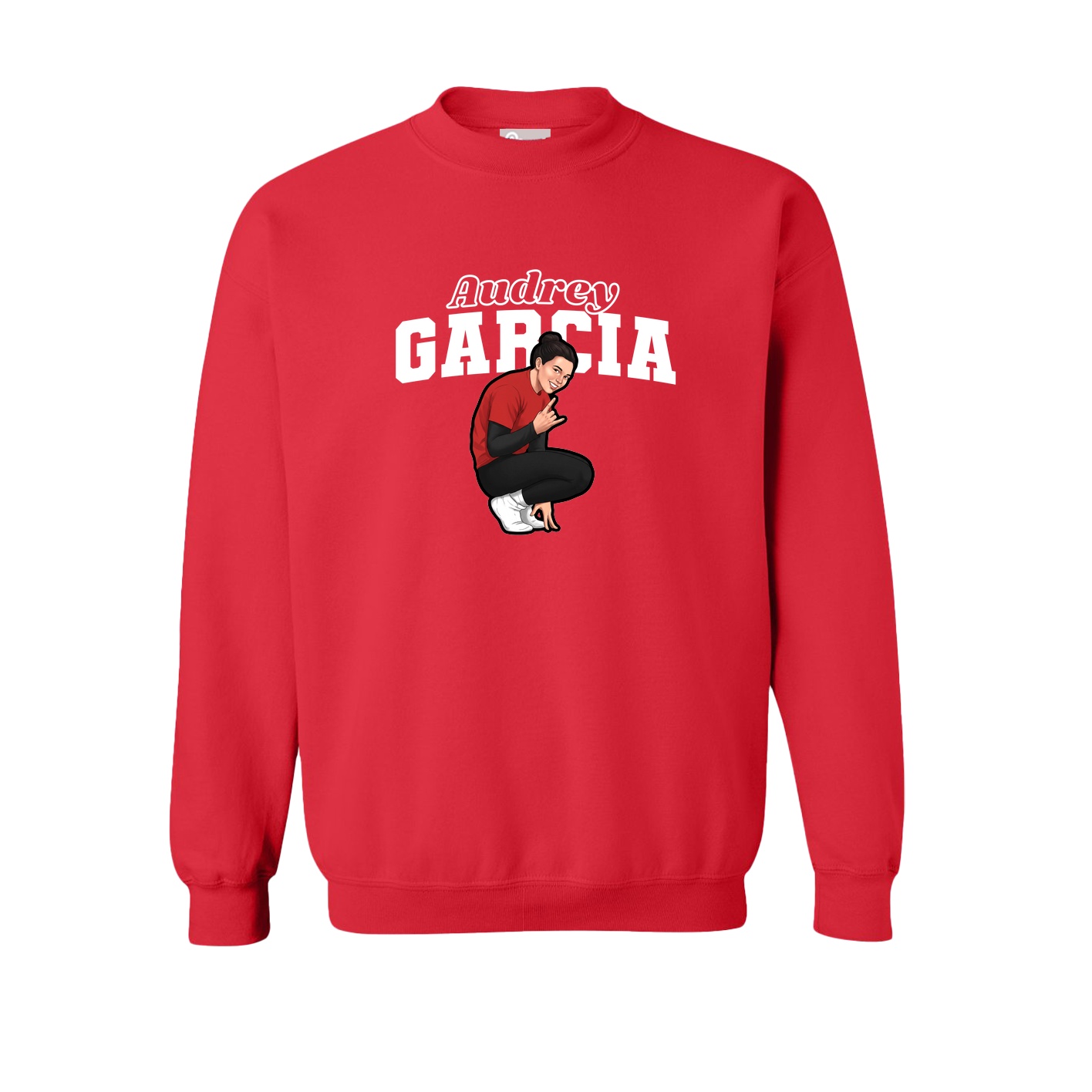 Fleece Crew — Name Arch in Red
