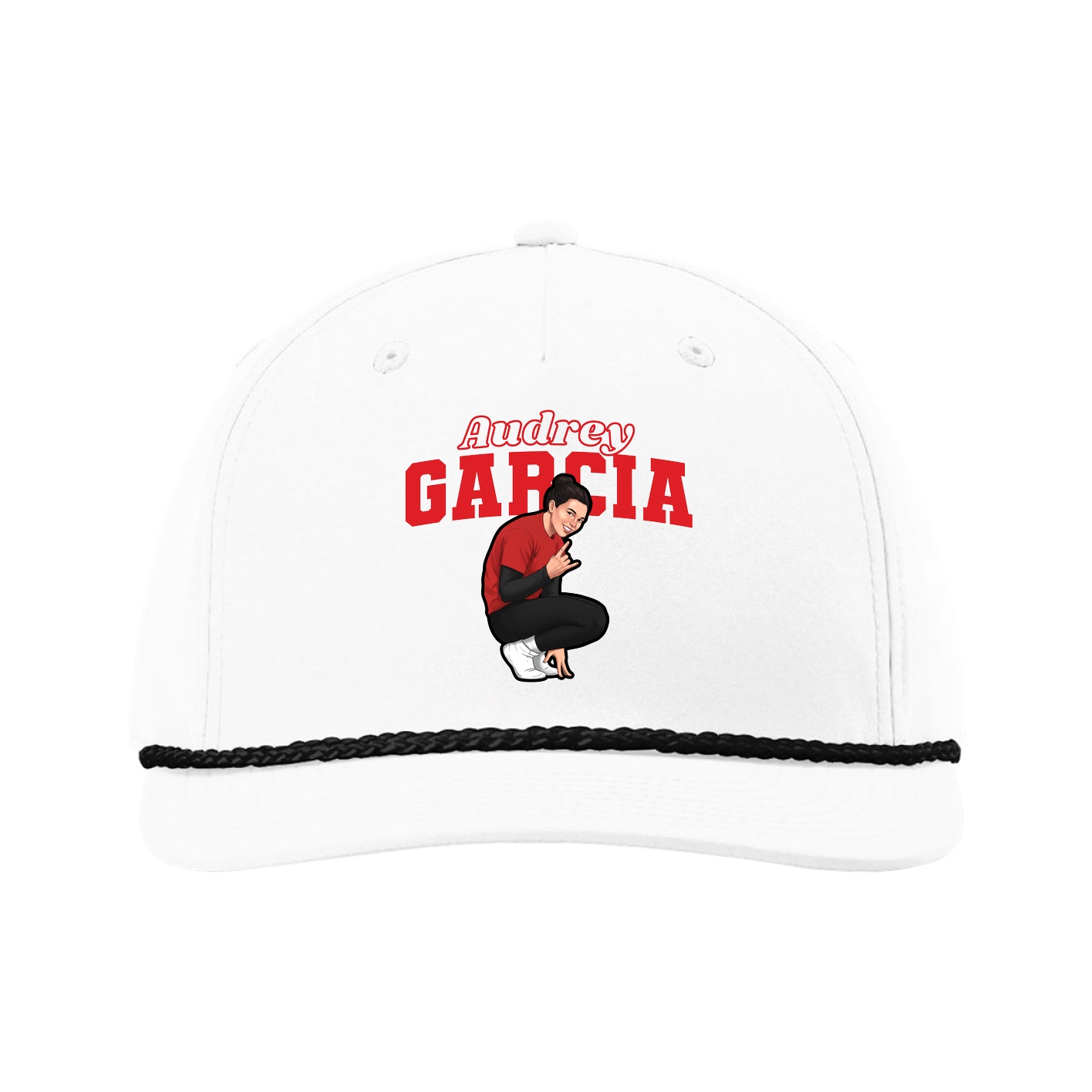 Five-Panel Classic Rope Cap — Name Arch in White