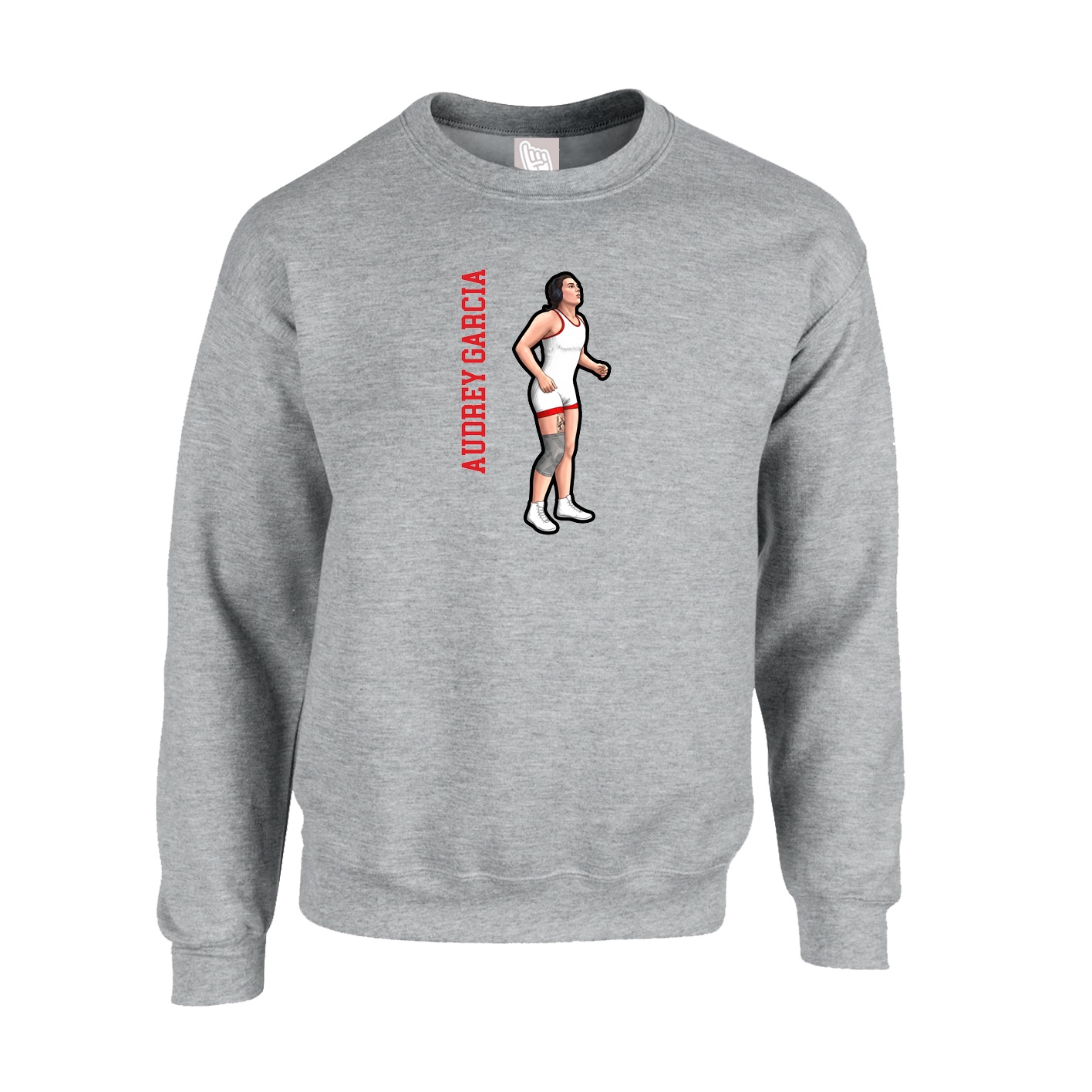 Fleece Crew — Name Vertical in Grey