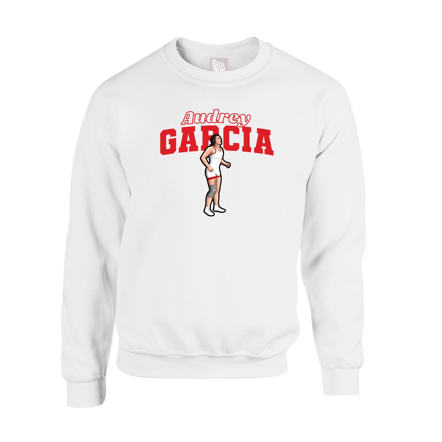 Fleece Crew — Name Arch in White