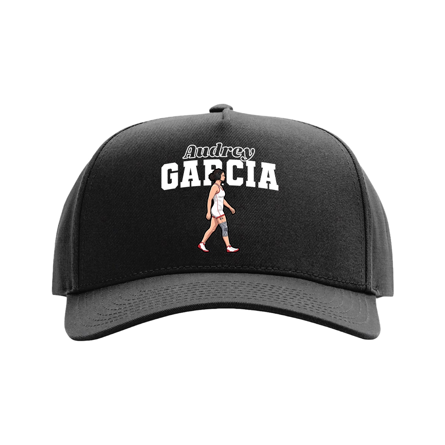 Full Fabric Five-Panel Champ Cap — Name Arch in Black