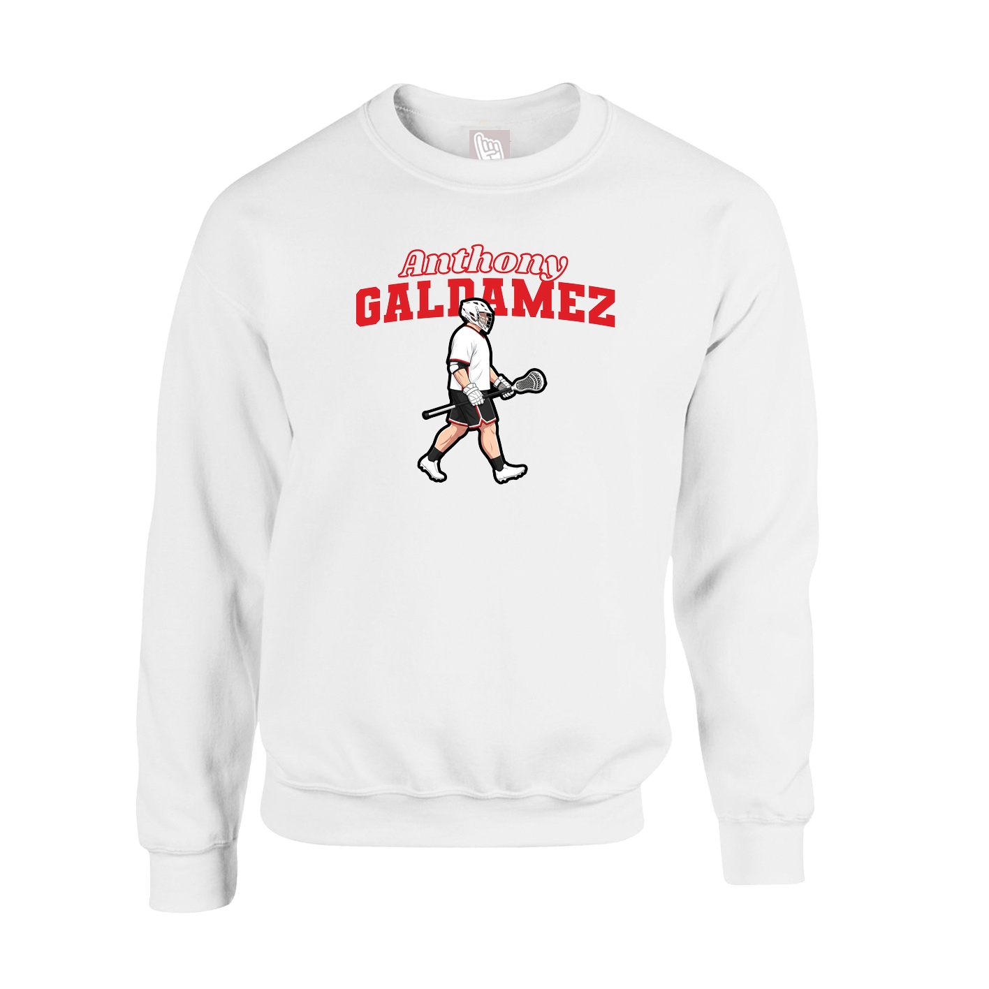 Fleece Crew — Name Arch in White