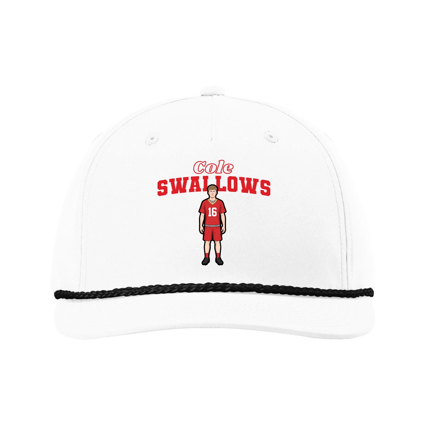 Five-Panel Classic Rope Cap — Name Arch in White