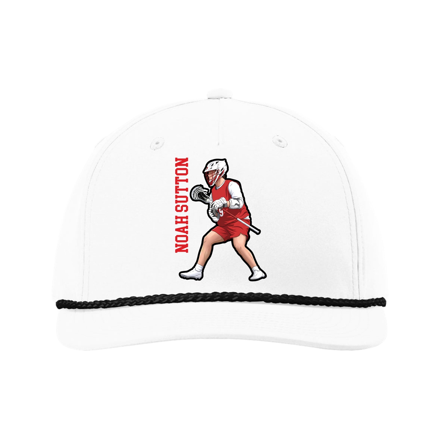 Five-Panel Classic Rope Cap — Name Vertical in White