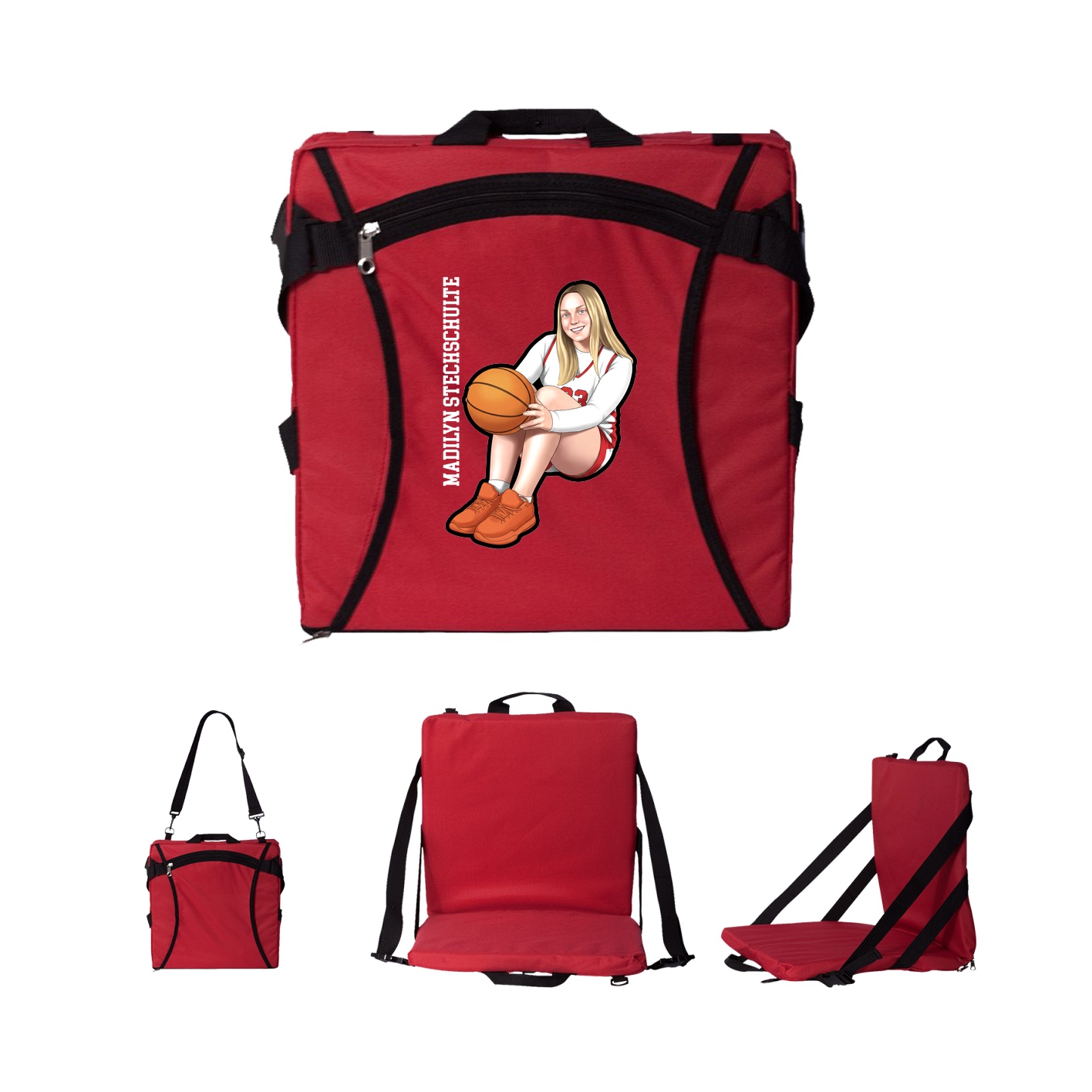 Folding Stadium Seat — Name Vertical in Red