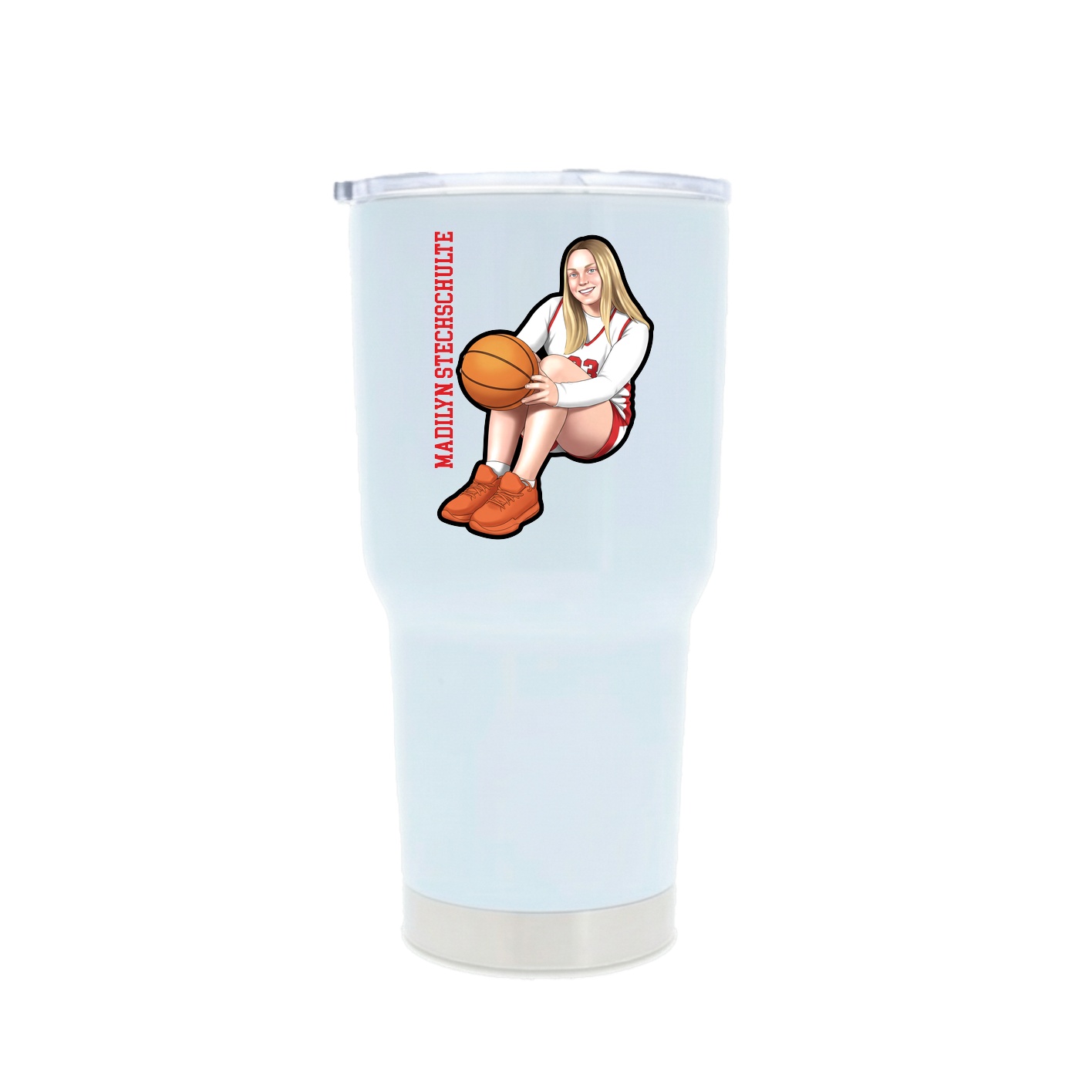 30oz Stainless Steel Tumbler — Name Vertical in White