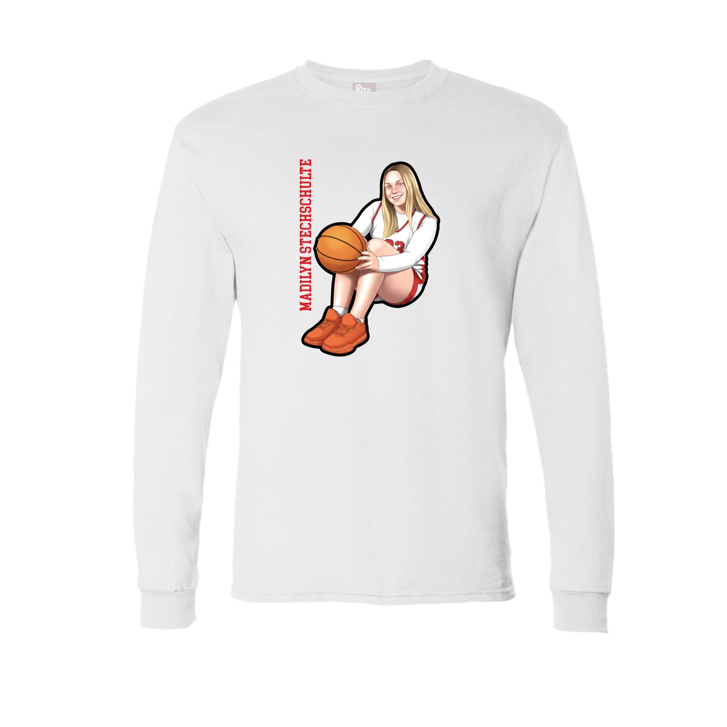 Long Sleeve Tee — Name Vertical in White