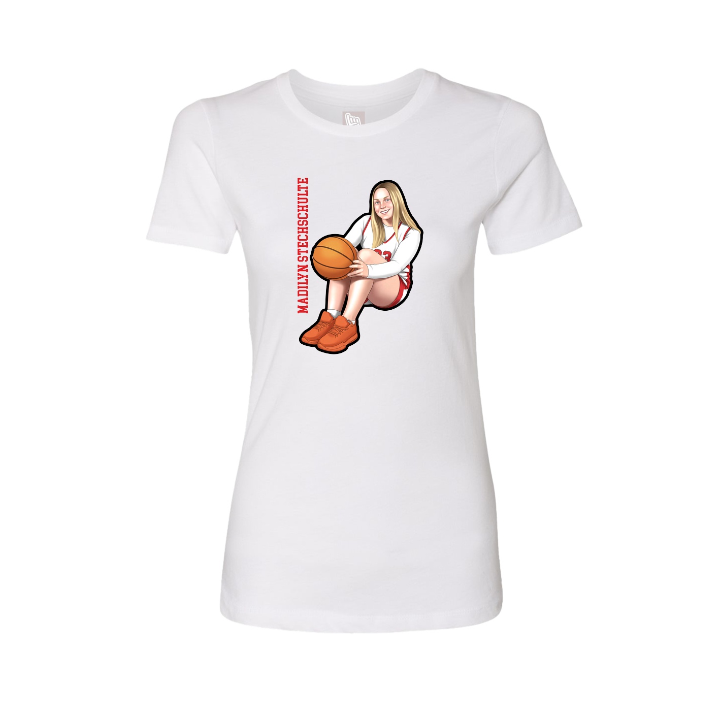 Fitted Women's Tee — Name Vertical in White