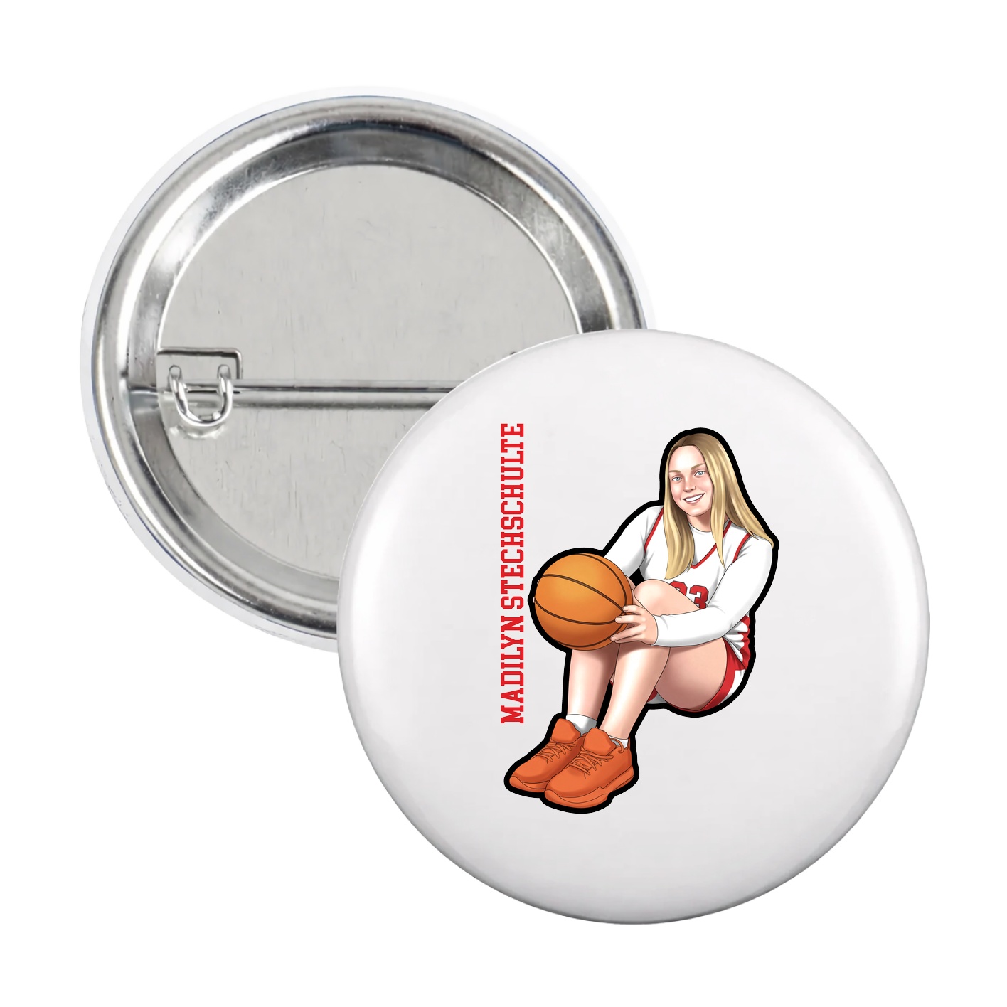 Game Day Button — Name Vertical in White