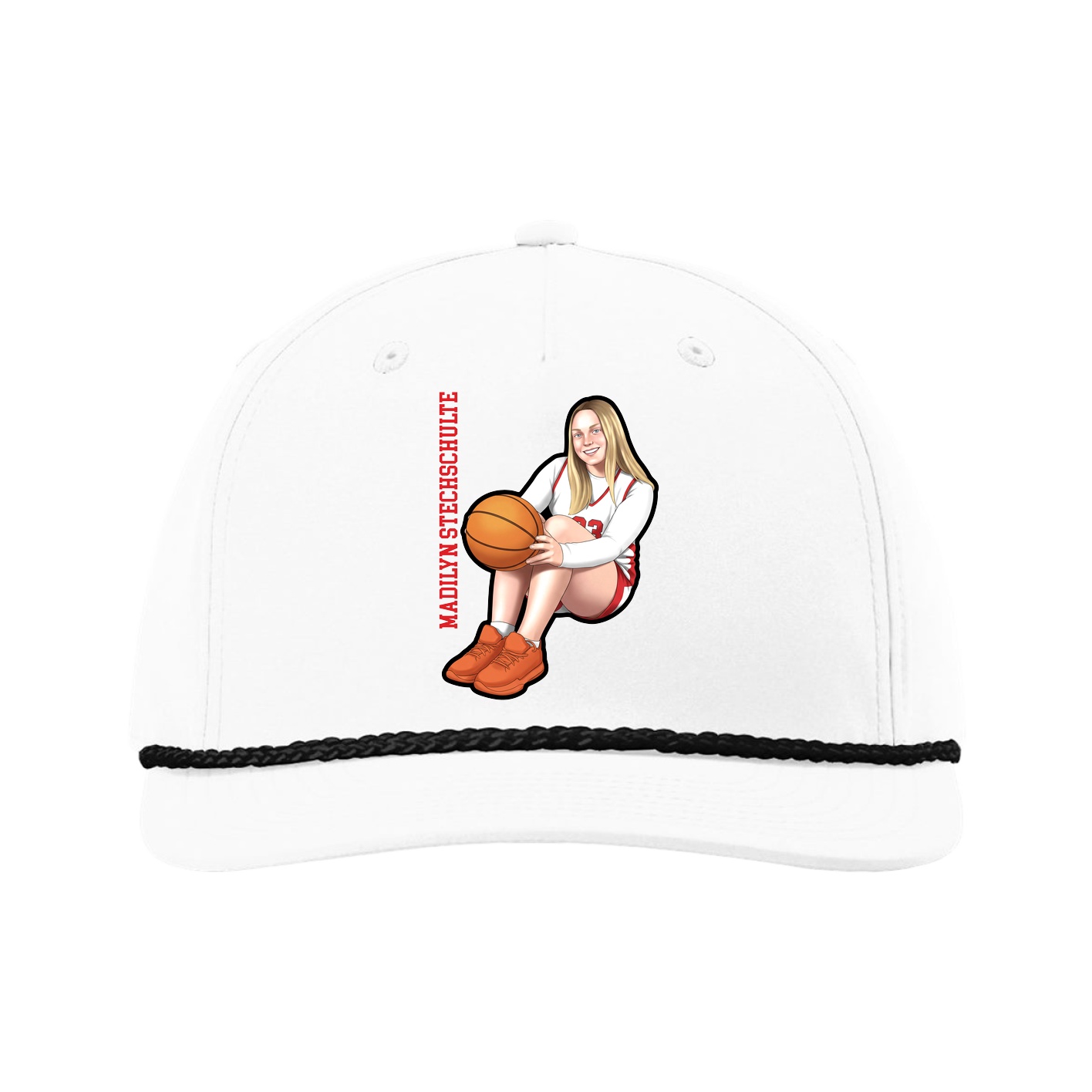 Five-Panel Classic Rope Cap — Name Vertical in White