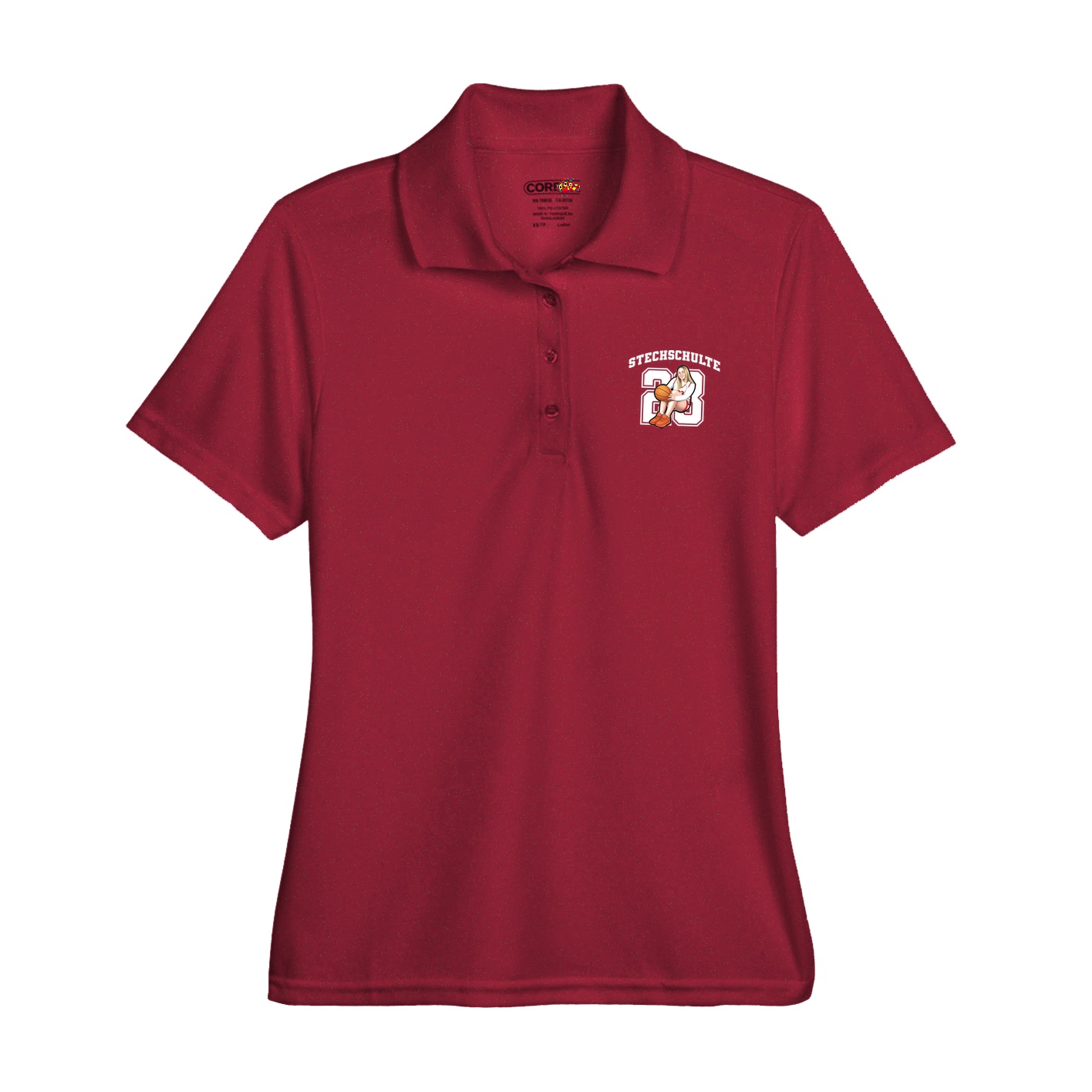 Womens Performance Polo — Number in Red