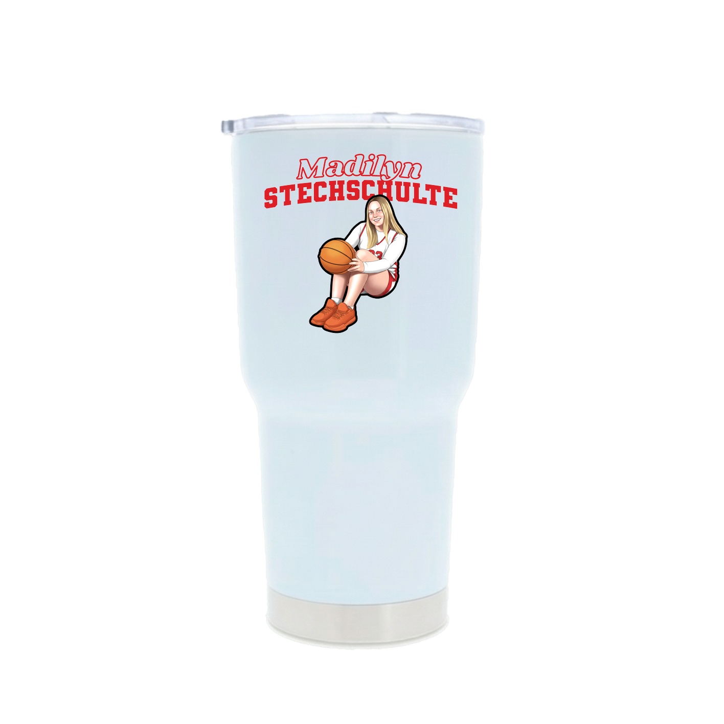 30oz Stainless Steel Tumbler — Name Arch in White
