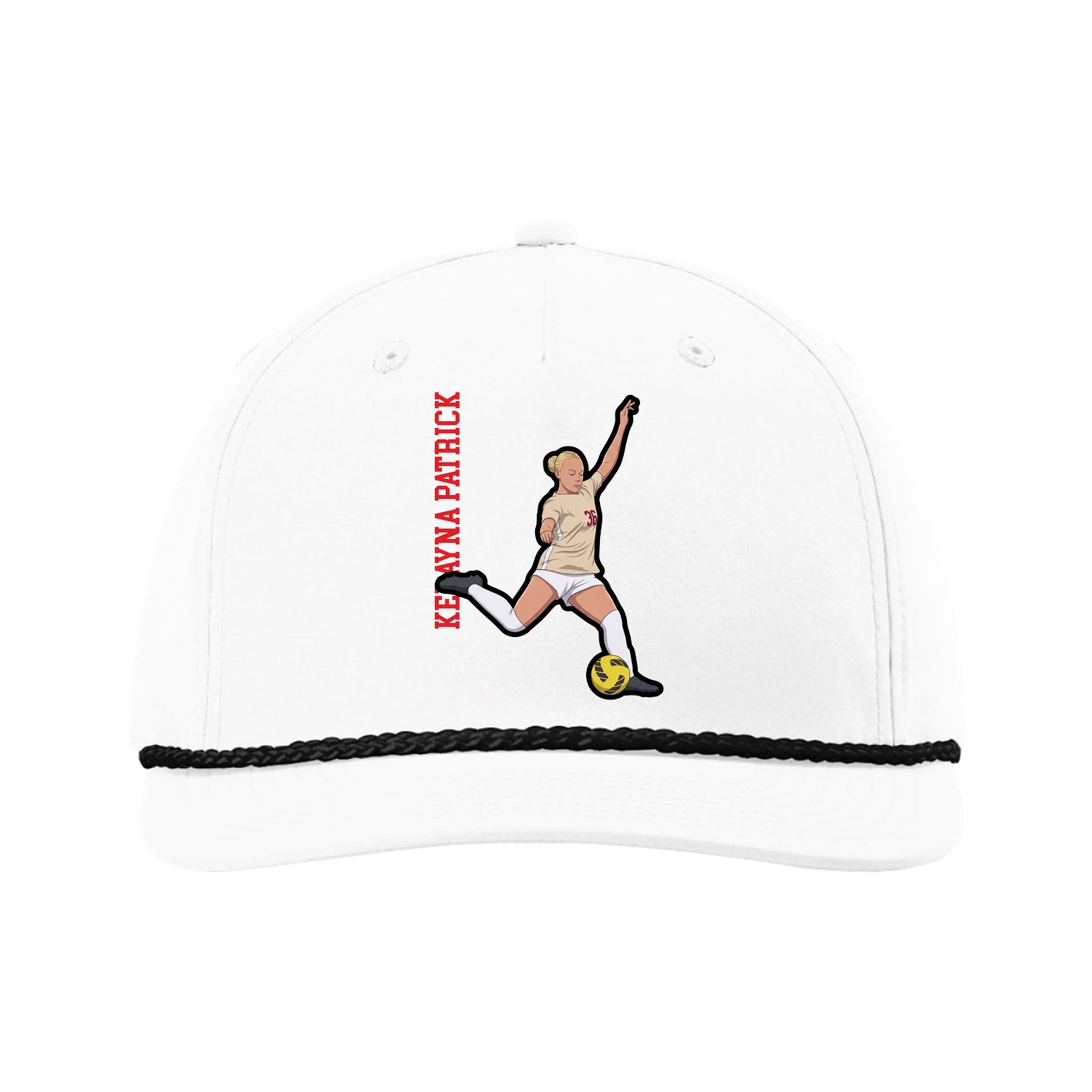 Five-Panel Classic Rope Cap — Name Vertical in White