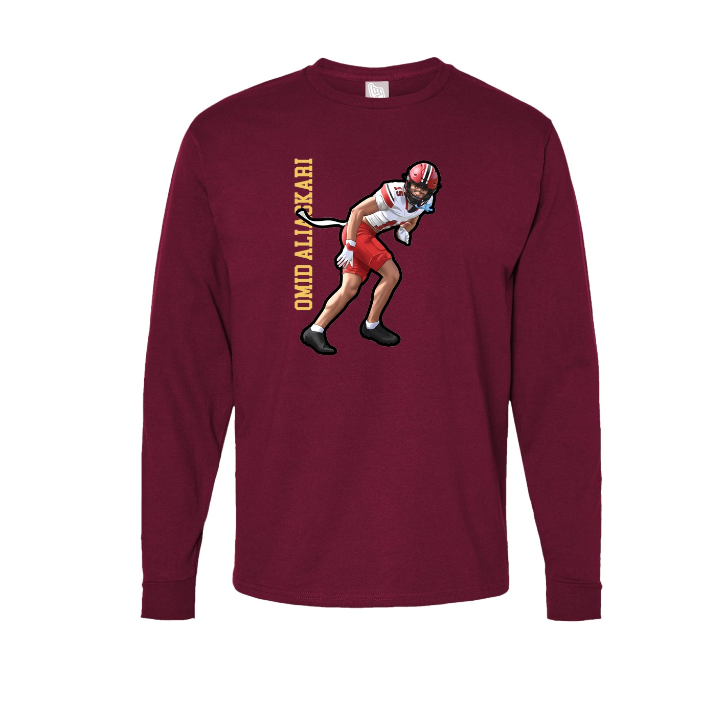 Long Sleeve Tee — Name Vertical in Cardinal