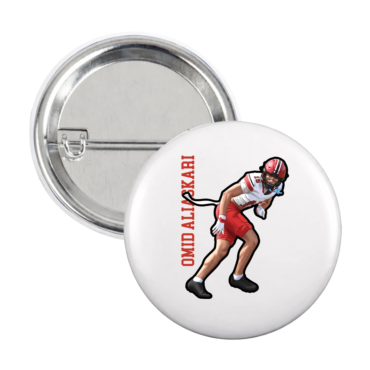Game Day Button — Name Vertical in White