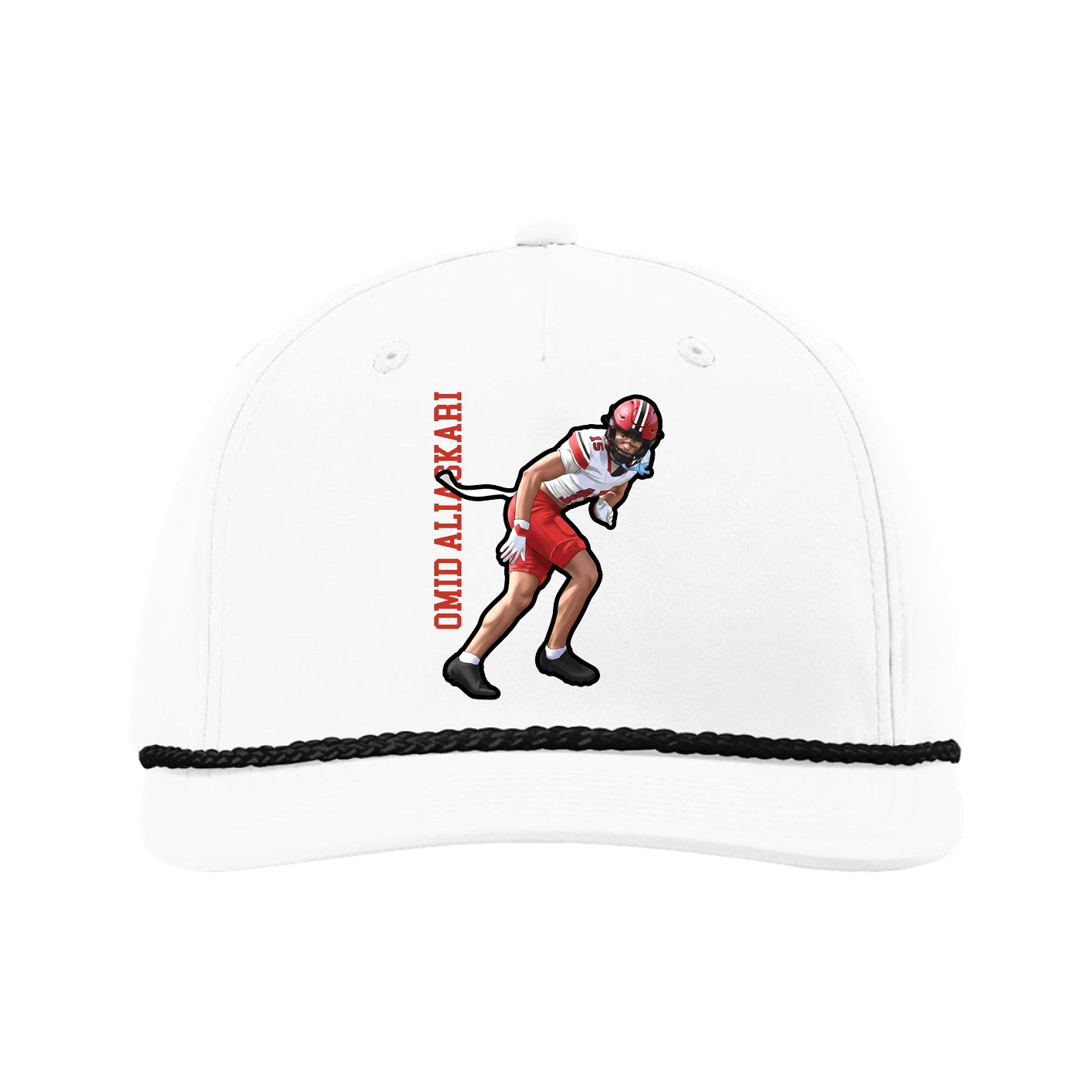Five-Panel Classic Rope Cap — Name Vertical in White