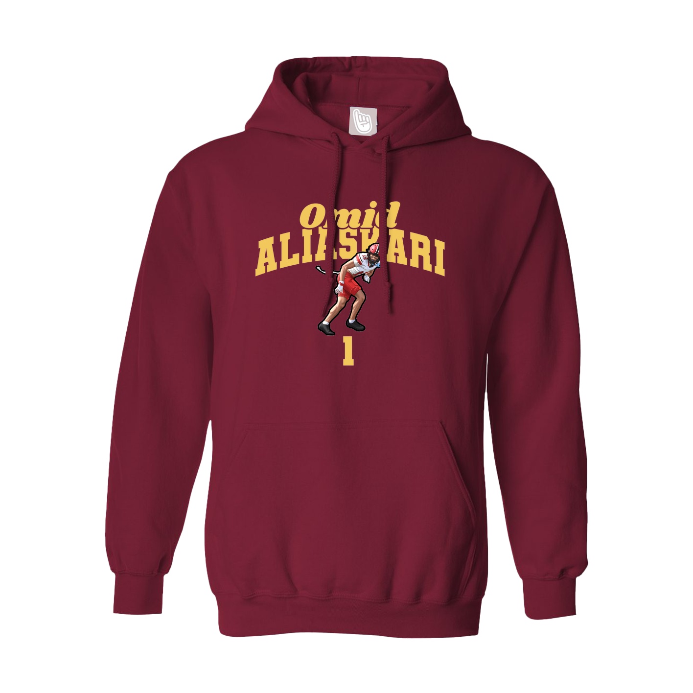 Hoodie — Signature Arch in Cardinal