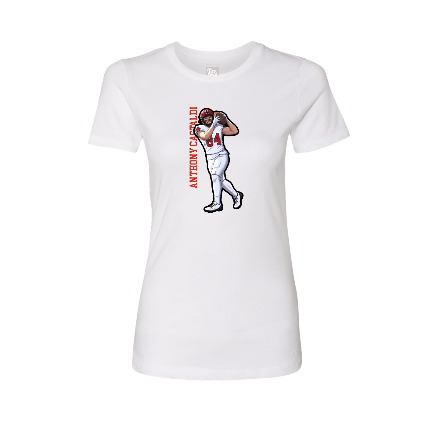 Fitted Women's Tee — Name Vertical in White