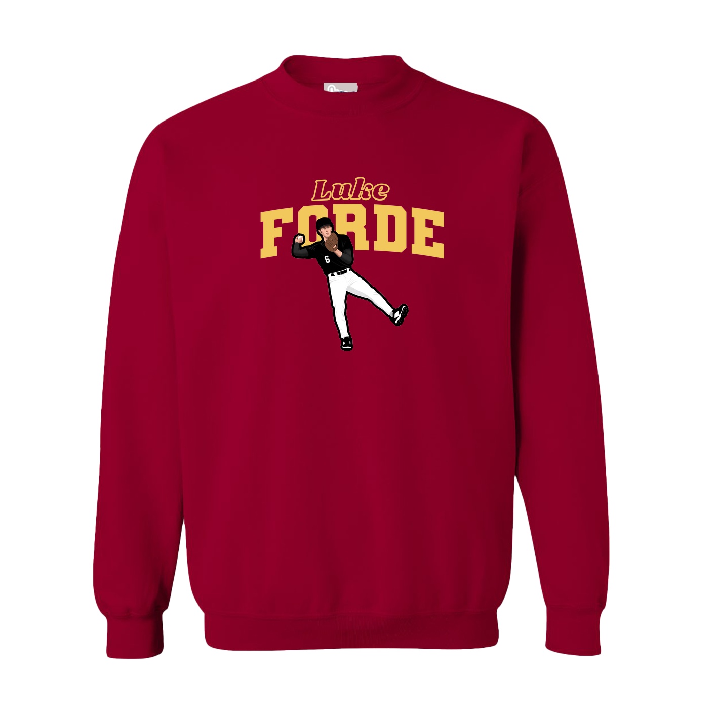 Fleece Crew — Name Arch in Cardinal