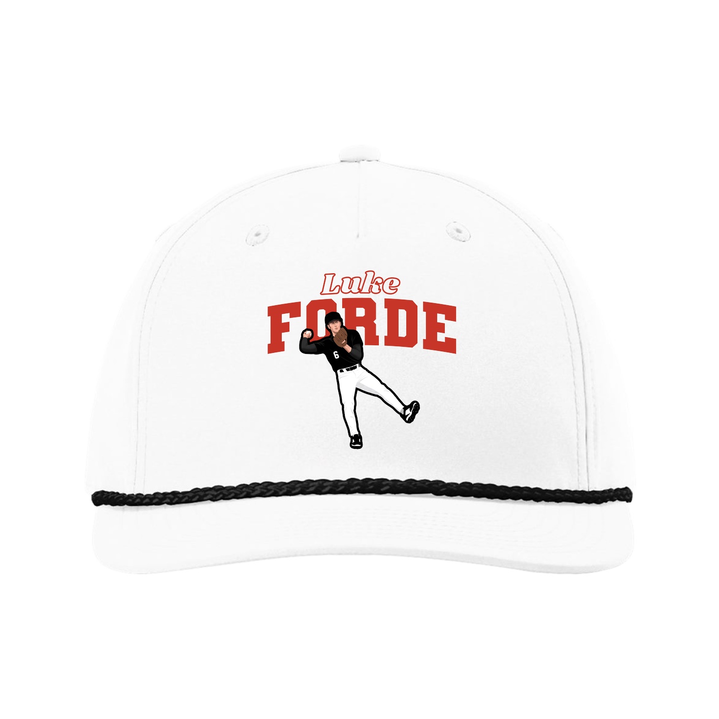 Five-Panel Classic Rope Cap — Name Arch in White