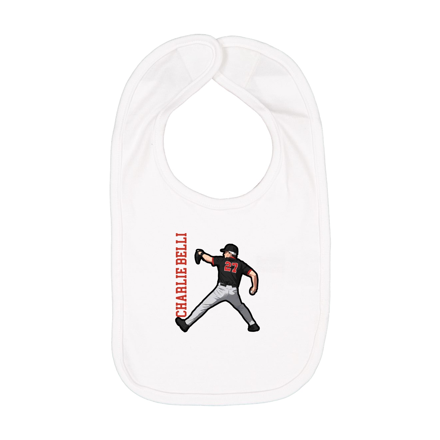Infant Bib — Name Vertical in White