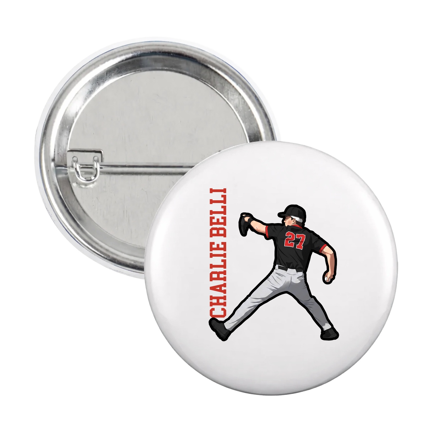 Game Day Button — Name Vertical in White