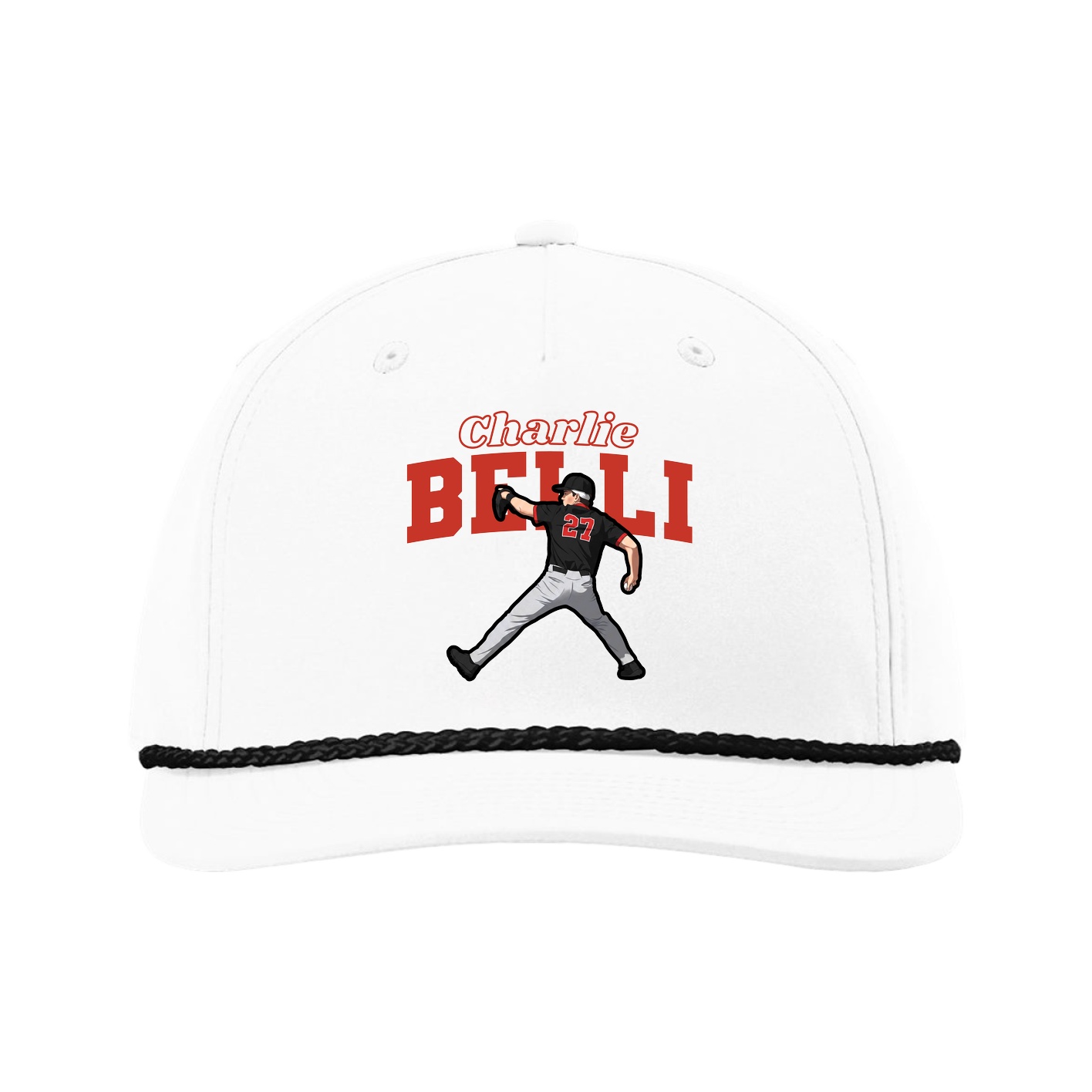 Five-Panel Classic Rope Cap — Name Arch in White