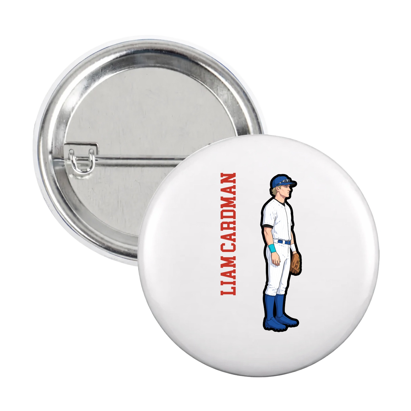 Game Day Button — Name Vertical in White