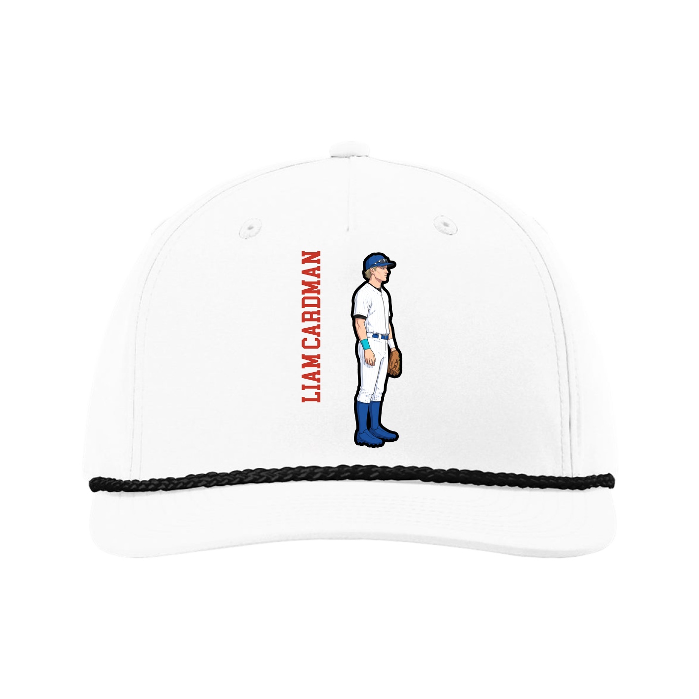 Five-Panel Classic Rope Cap — Name Vertical in White