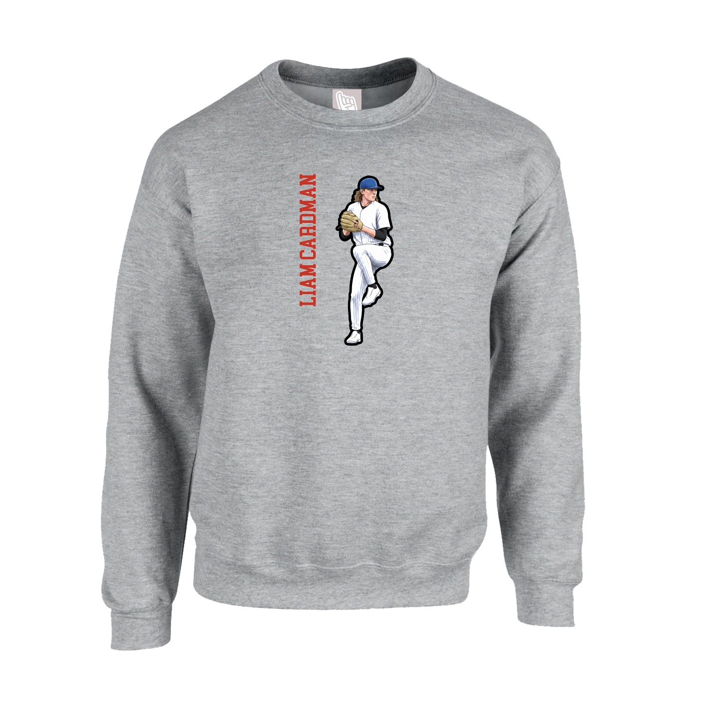 Fleece Crew — Name Vertical in Grey