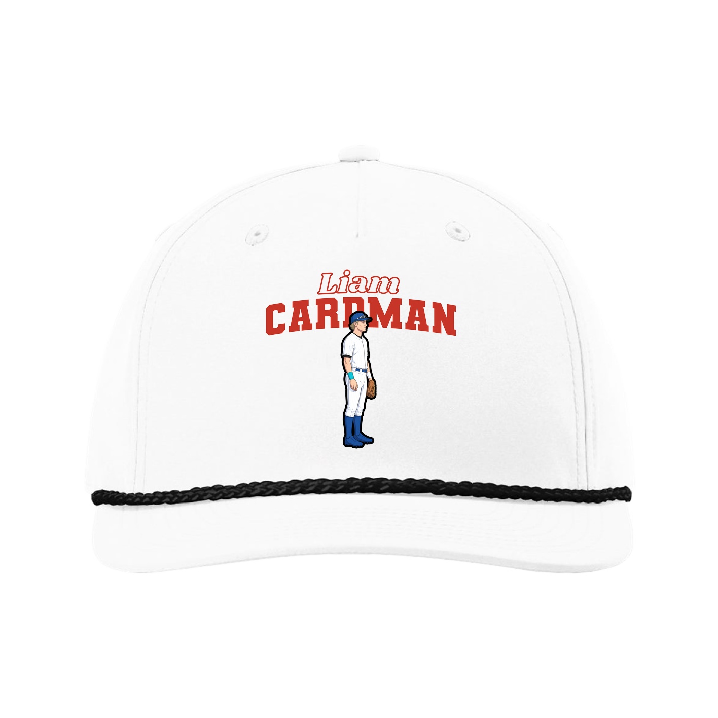 Five-Panel Classic Rope Cap — Name Arch in White