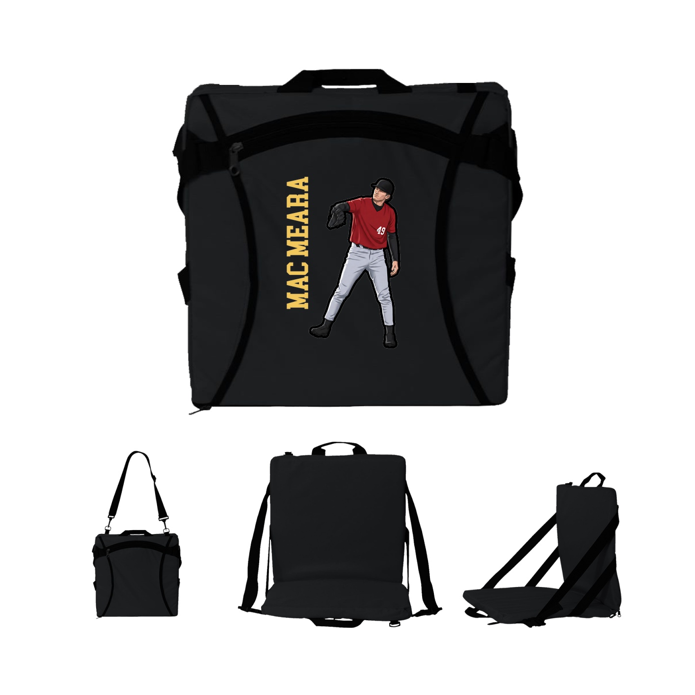Folding Stadium Seat — Name Vertical in Black