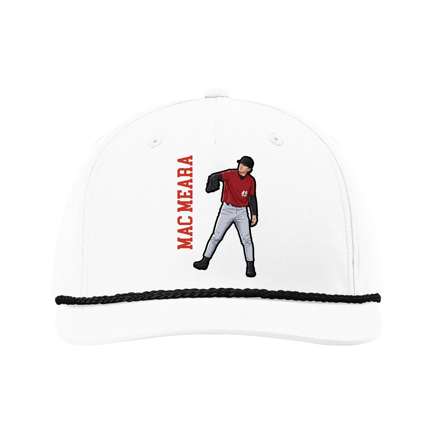Five-Panel Classic Rope Cap — Name Vertical in White